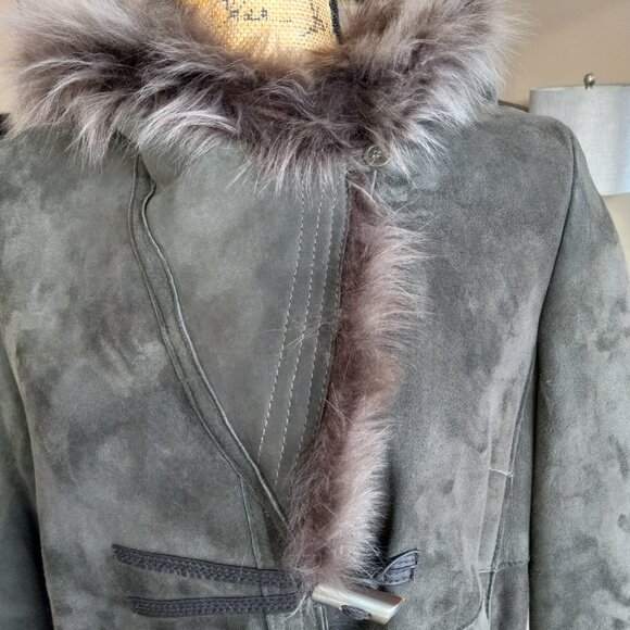 Belle Fare Burnaby Green Toscana Shearling Hooded Coat Sz S - Picture 12 of 16